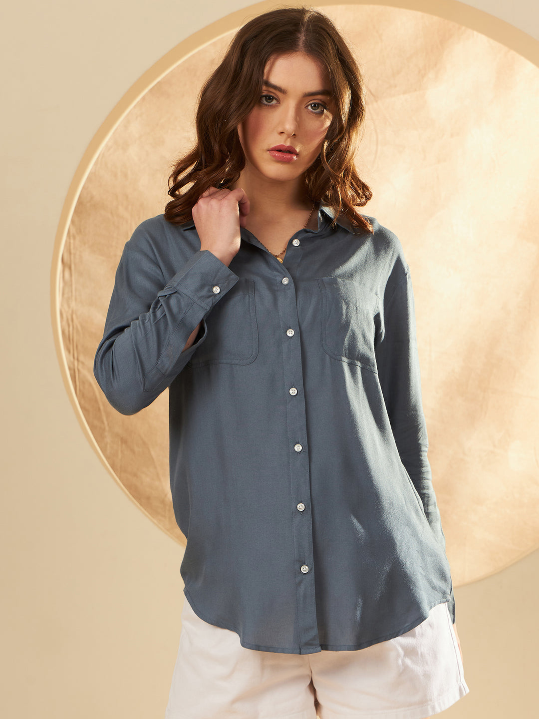 DENNISON Women Grey Smart Opaque Casual Shirt