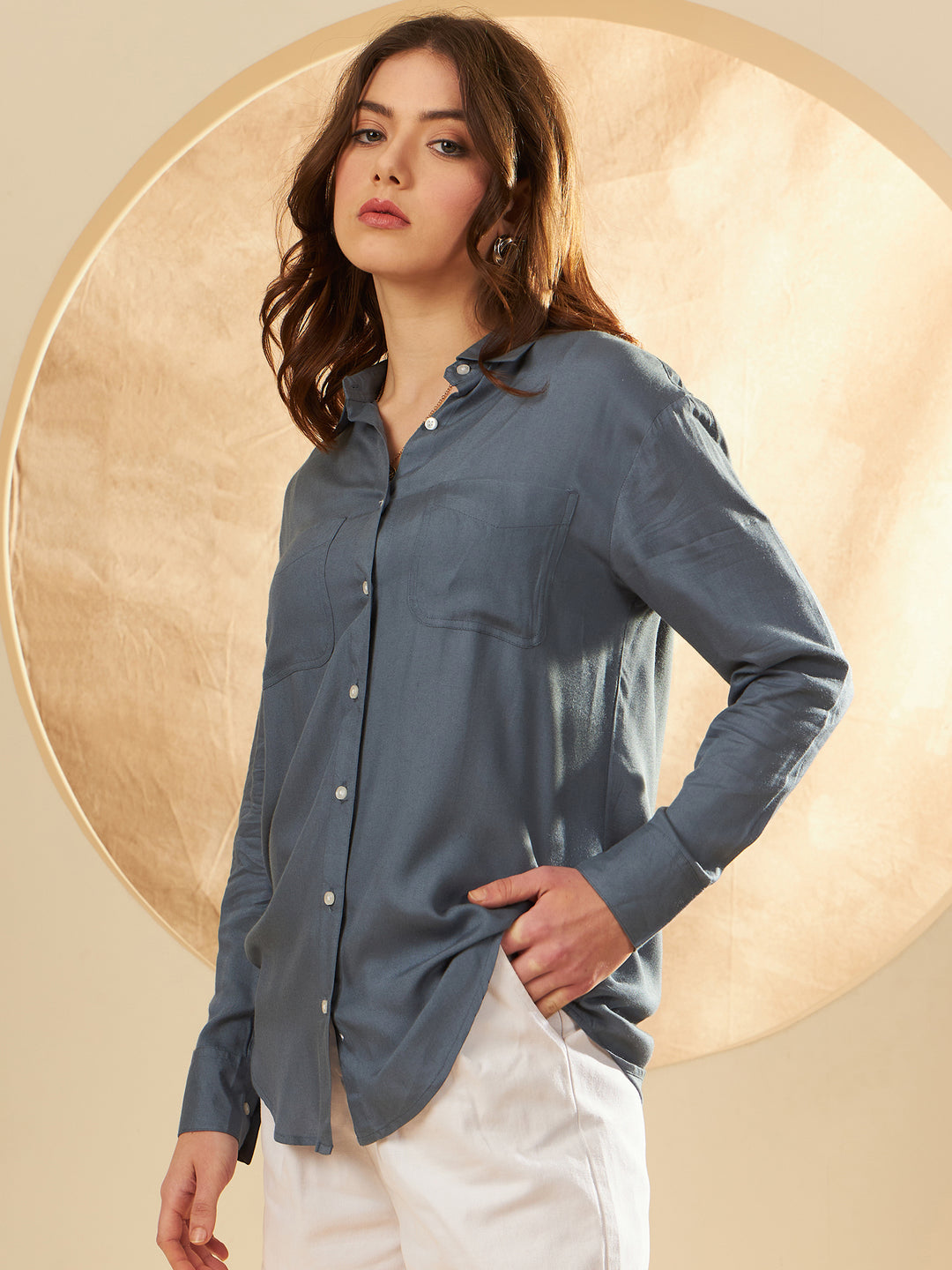 DENNISON Women Grey Smart Opaque Casual Shirt