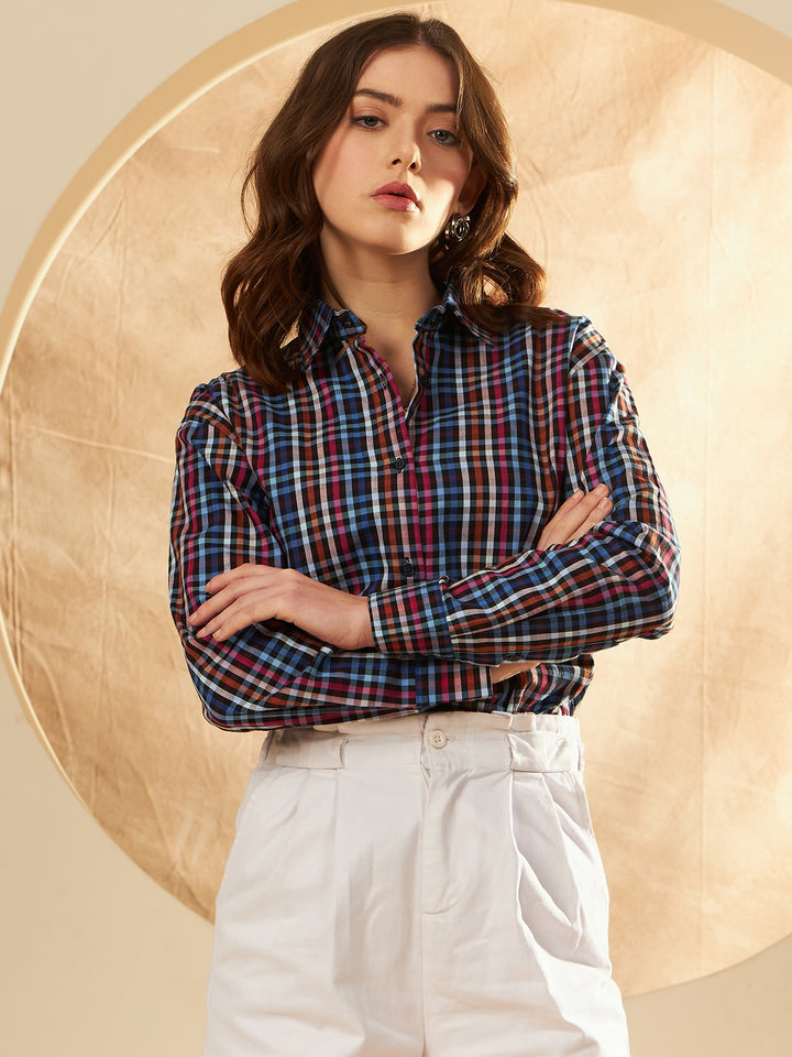 Women's Checked Cotton Casual Shirt