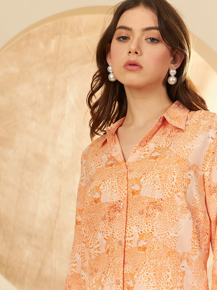 Orange Animal Printed Casual Shirt