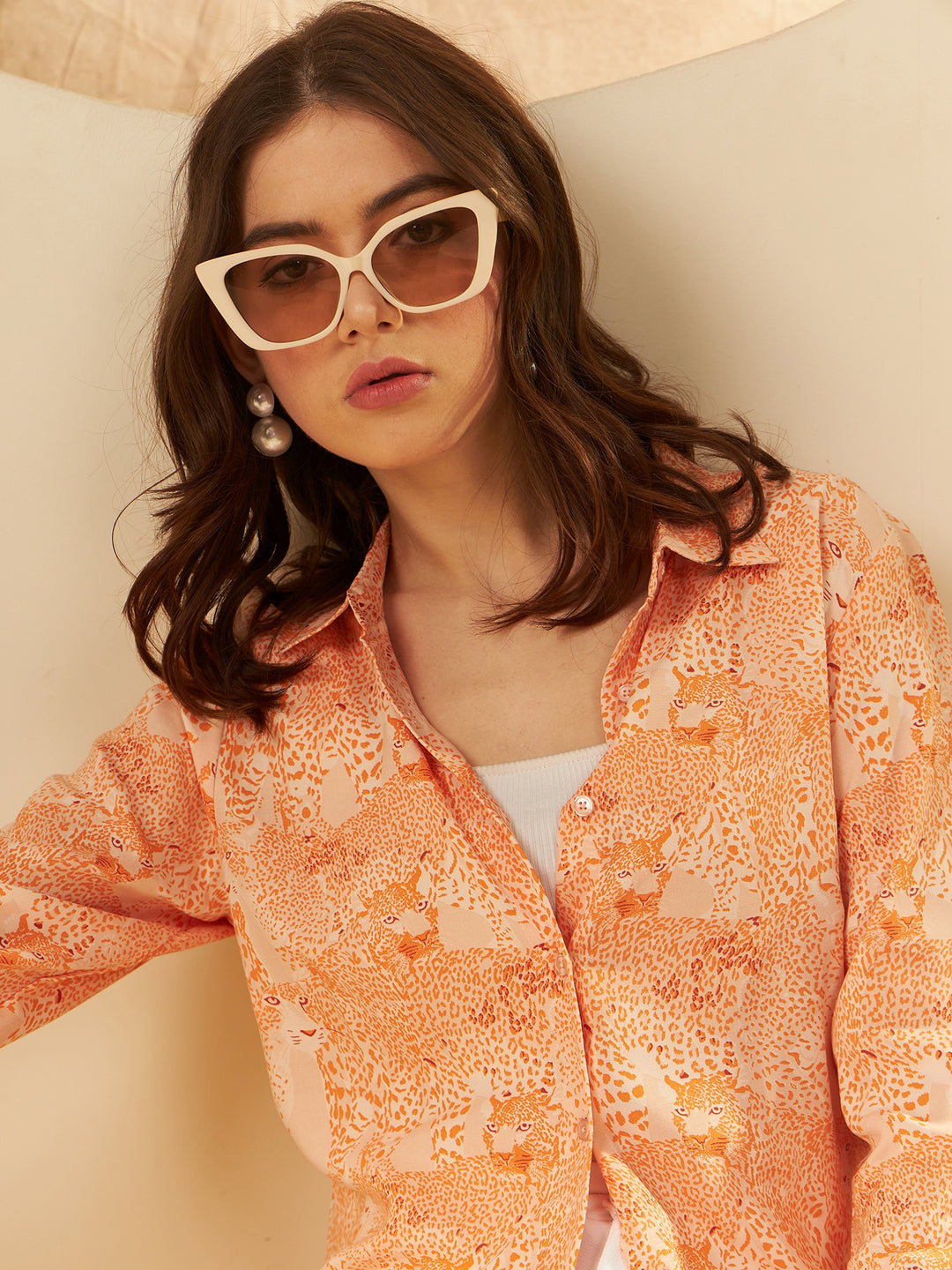 Orange Animal Printed Casual Shirt