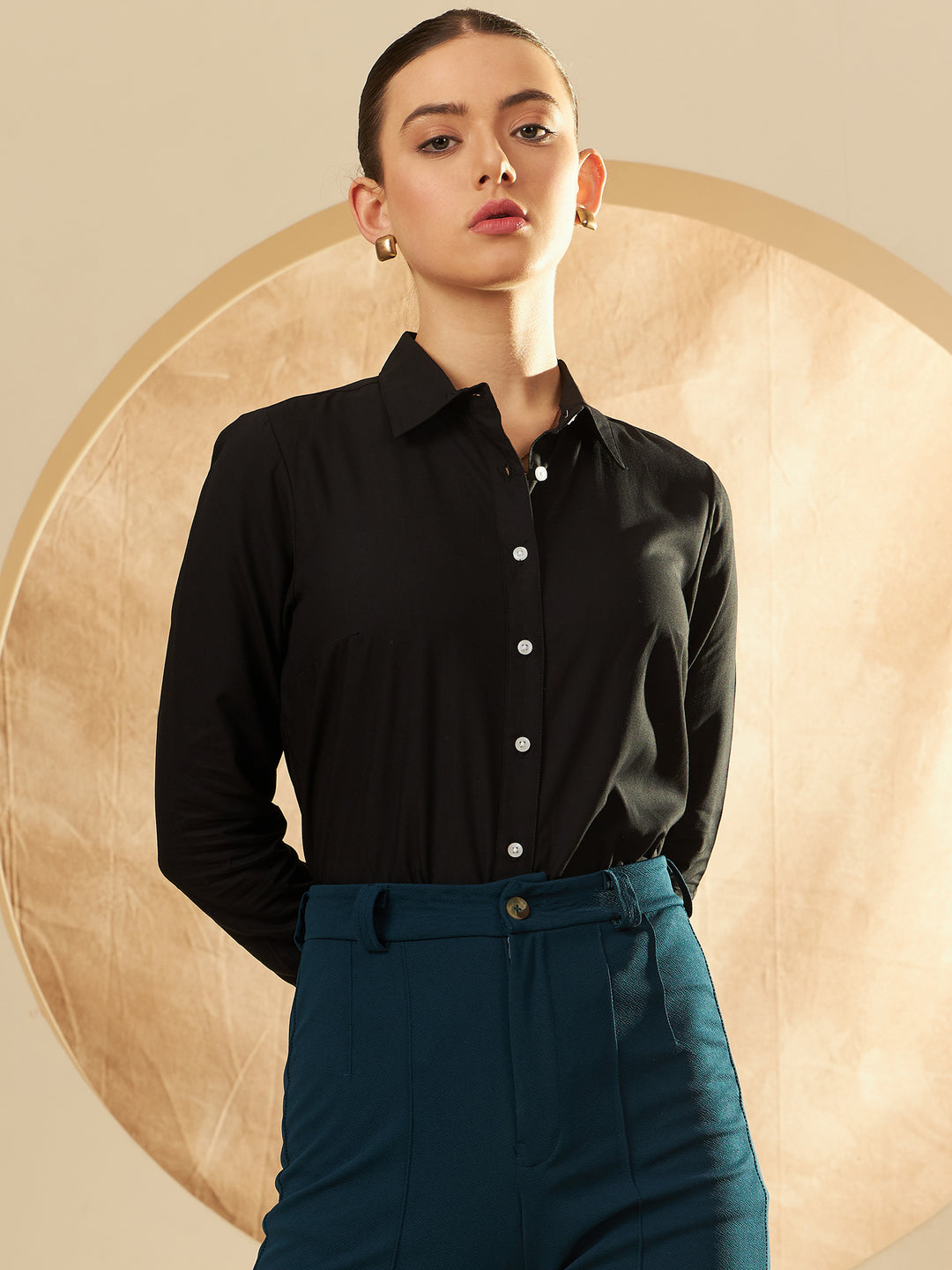 DENNISON Women Black Solid Formal Shirt