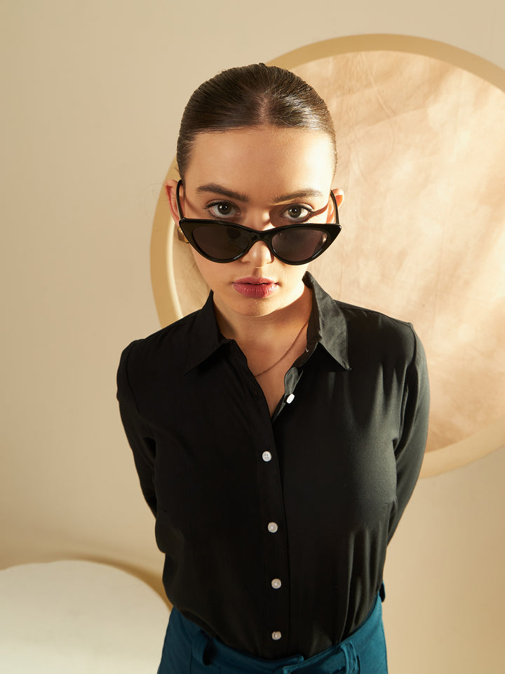 DENNISON Women Black Solid Formal Shirt