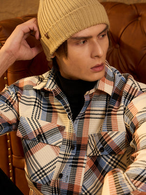 Cream Cotton Checked Oversized Shacket