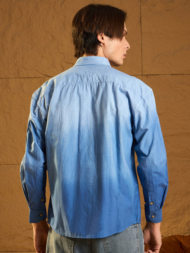 Drop Shoulder Oversized Fade in Ombre Cotton Shirt