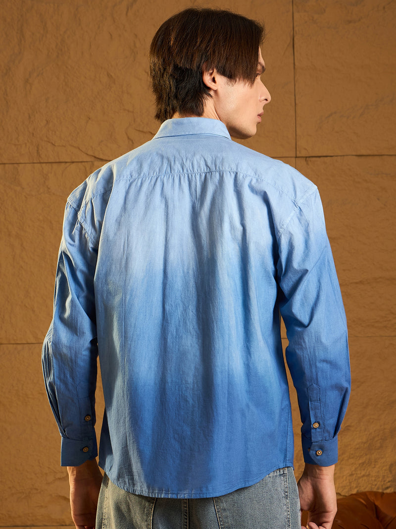 Blue: Full Sleeves Oversized Ombre Shirt