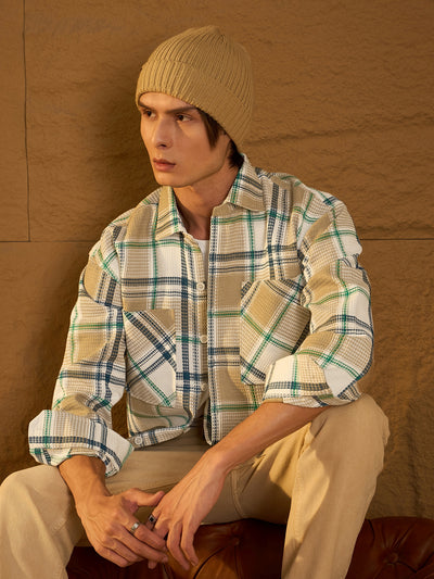 Beige classic cotton oversized shacket front view