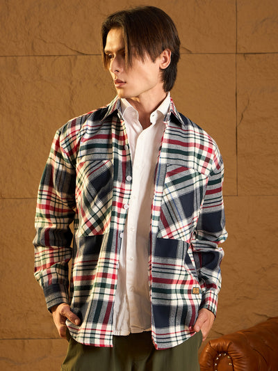 Navy blue cotton oversized shacket front view