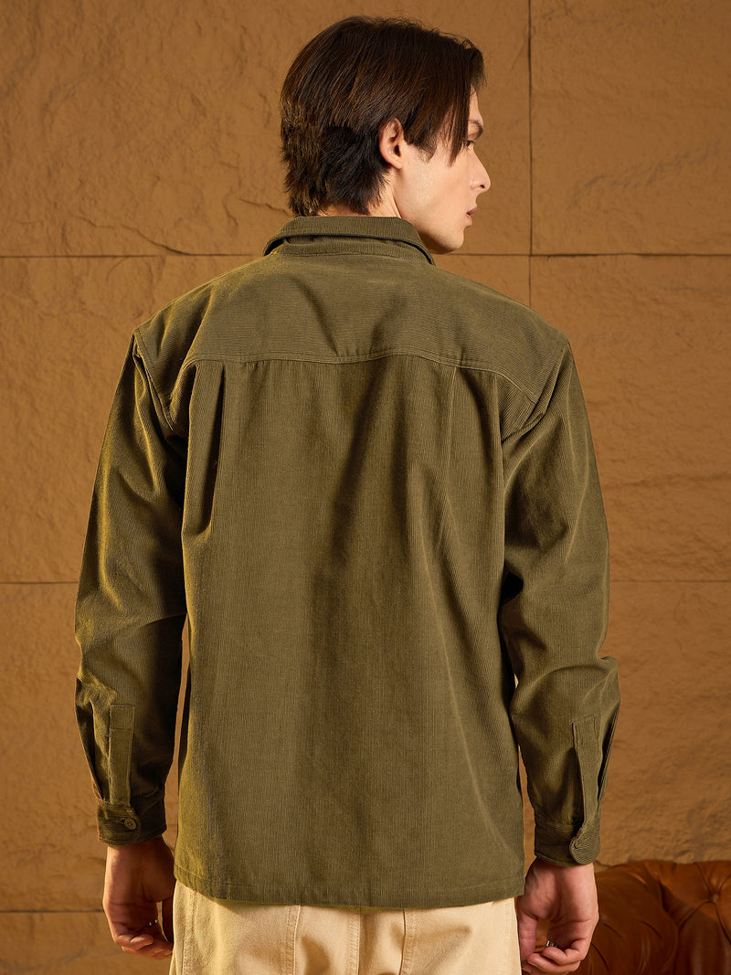 Olive Green Corduroy Oversized Shacket
