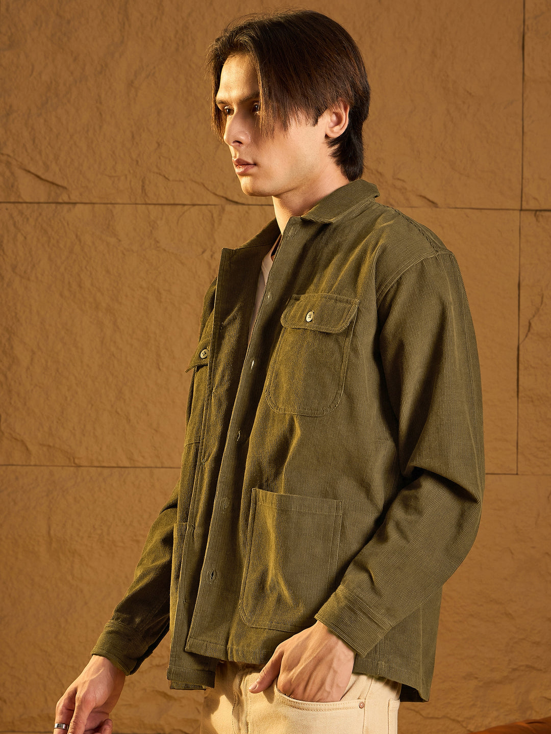 Olive Green Corduroy Oversized Shacke