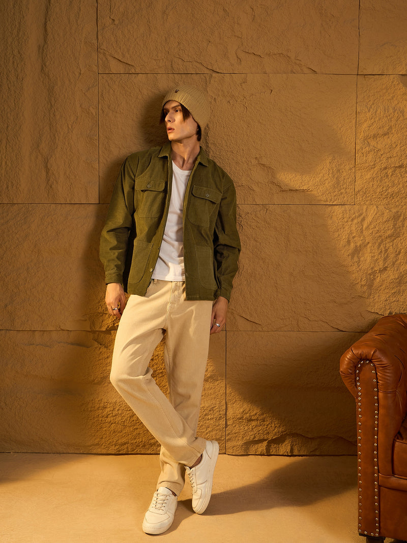 Olive Green Corduroy Oversized Shacket