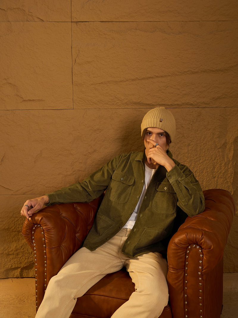 Olive Green Corduroy Oversized Shacket