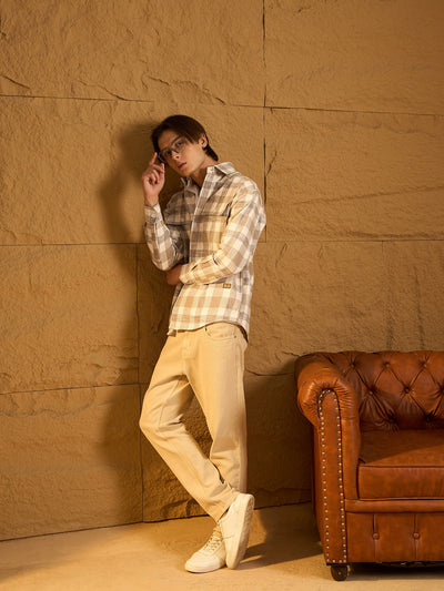 Grey & white checked shacket front view