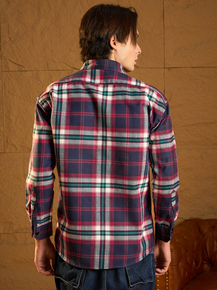 Double Pocket Drop Shoulder Oversized Checked Shacket