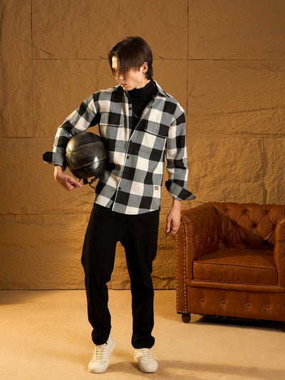 Double Pocket Drop Shoulder Oversized Cotton Checked Shacket