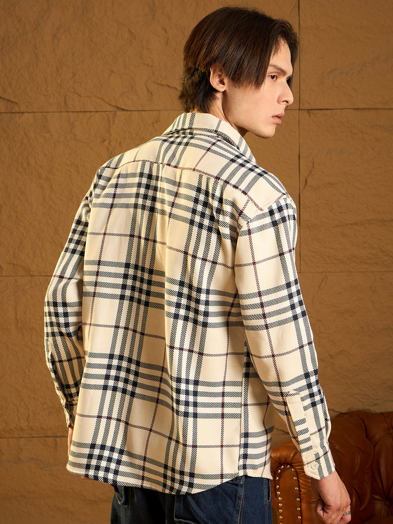Off White & Black: Checked Oversized Cotton Shacket