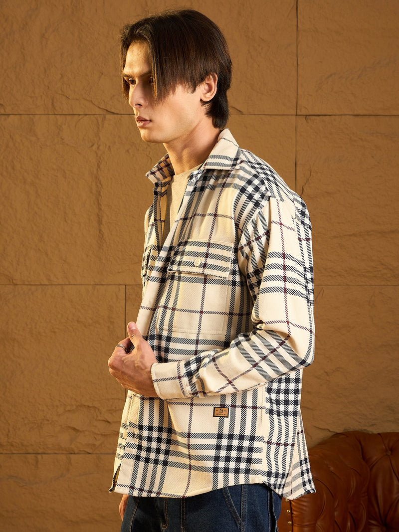 Off White & Black: Checked Oversized Cotton Shacket