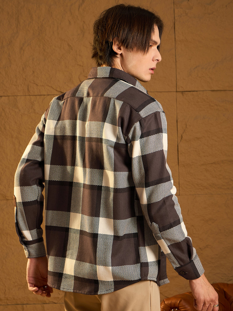 Double Pocket Drop Shoulder Oversized Cotton Checked Shacket
