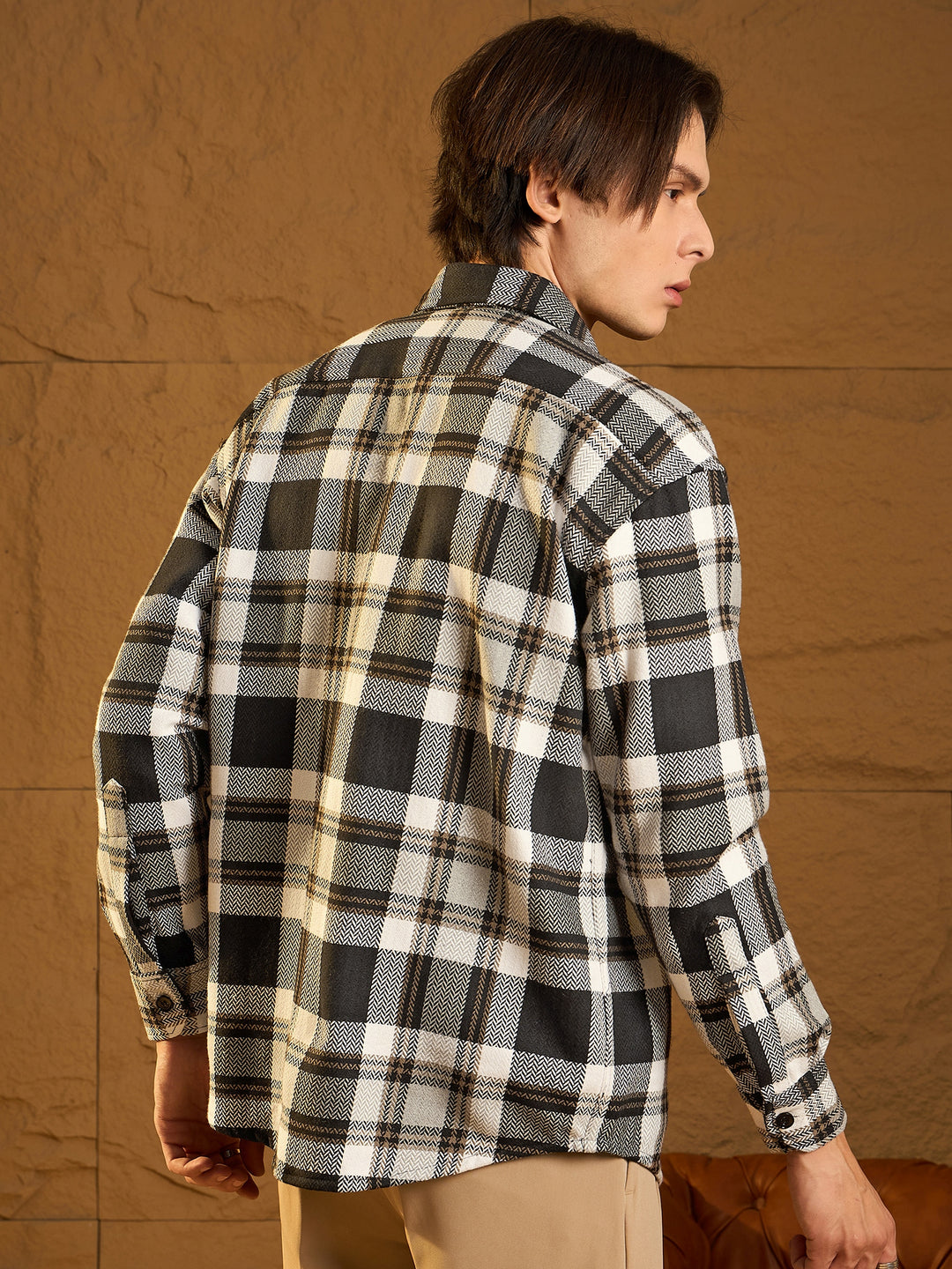 Double Pocket Drop Shoulder Oversized Cotton Checked Shacket