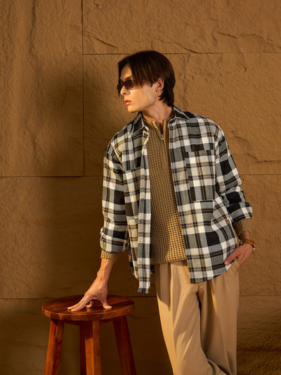 Black & White: Oversized Cotton Checked Shacket