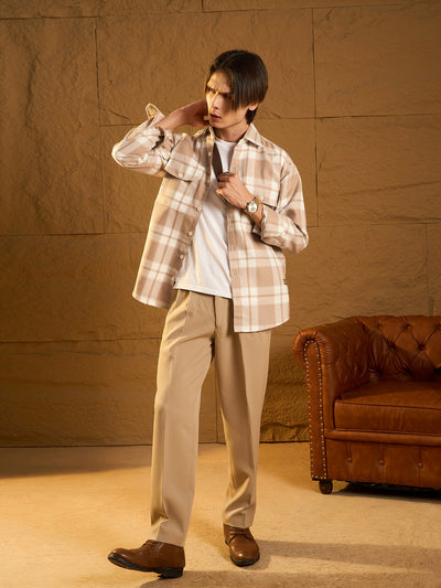 Double Pocket Drop Shoulder Oversized Cotton Checked Shacket