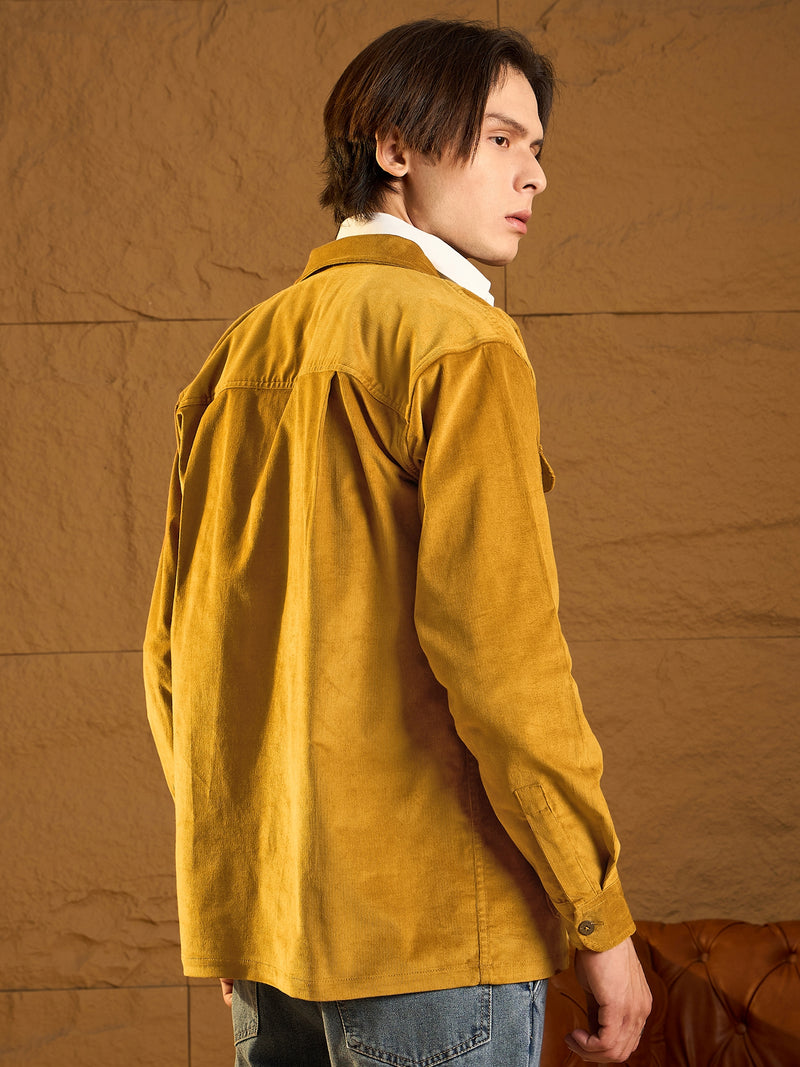 Mustard Corduroy Drop Shoulder Shacket
