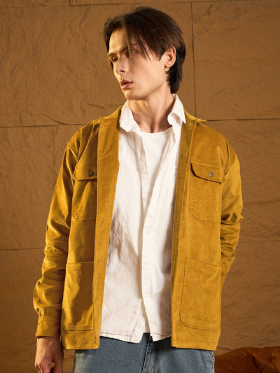 Mustard corduroy oversized shacket front view