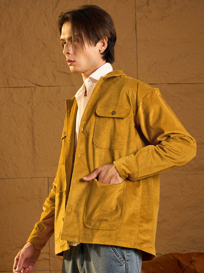 Mustard Corduroy Drop Shoulder Shacket