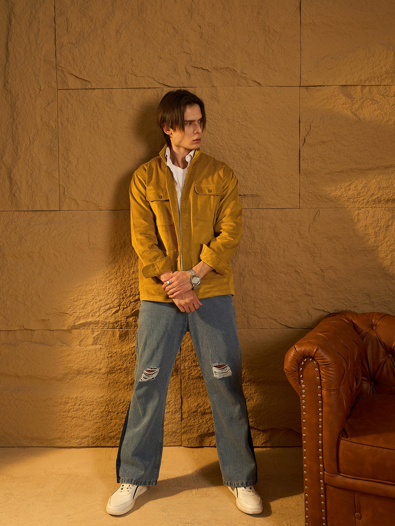 Mustard Corduroy Drop Shoulder Shacket