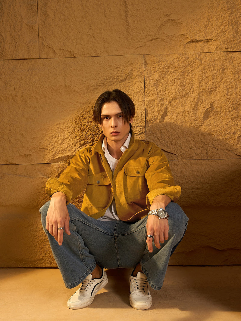 Mustard Corduroy Drop Shoulder Shacket