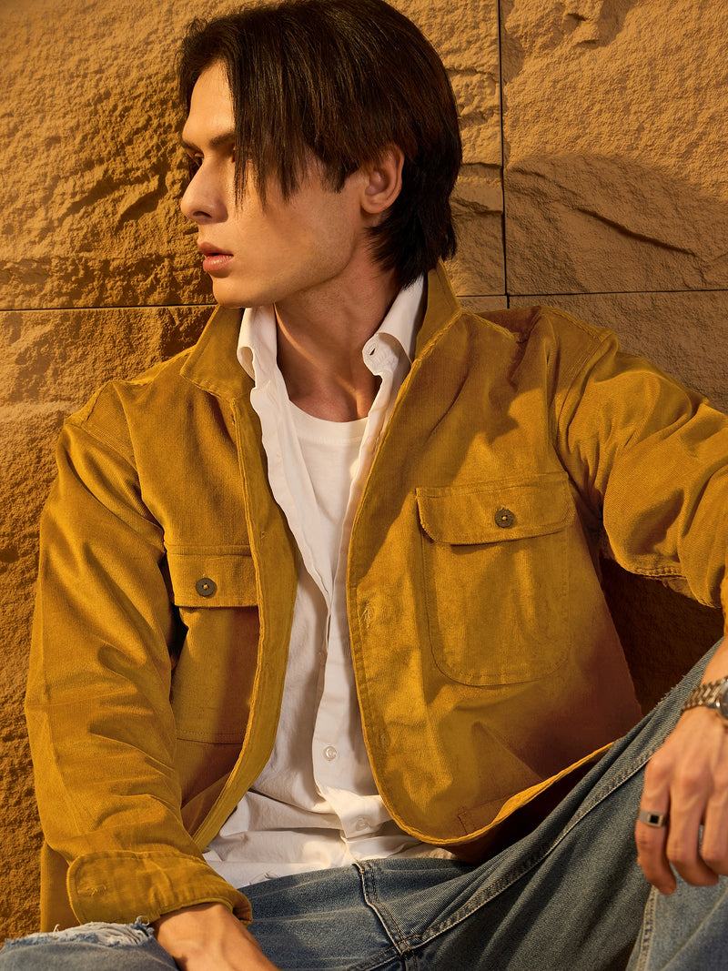Mustard Corduroy Drop Shoulder Shacket