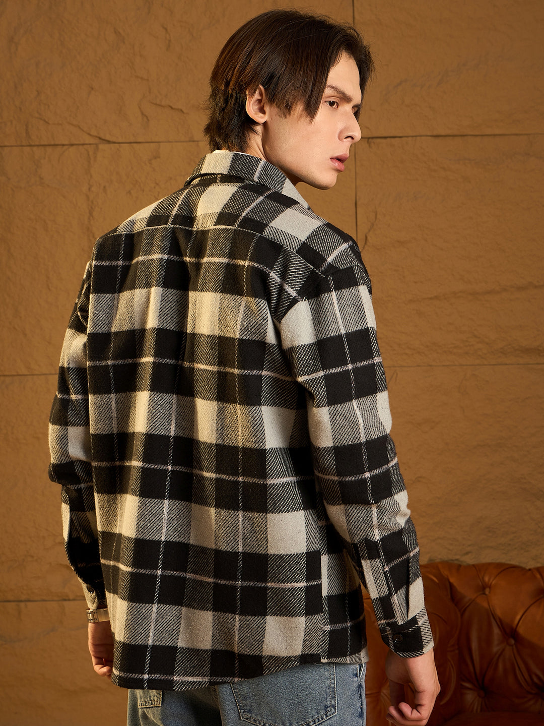 Black Checked Oversized Cotton Shacket