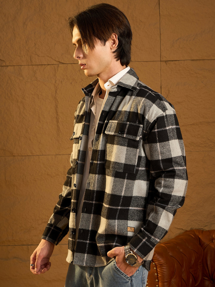 Black Checked Oversized Cotton Shacket