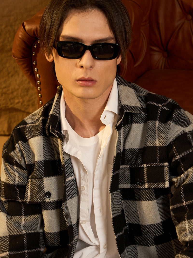 Black: Checked Oversized Cotton Shacket