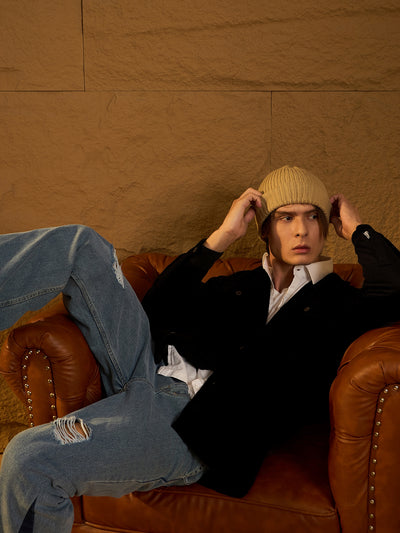 Black corduroy oversized shacket front view