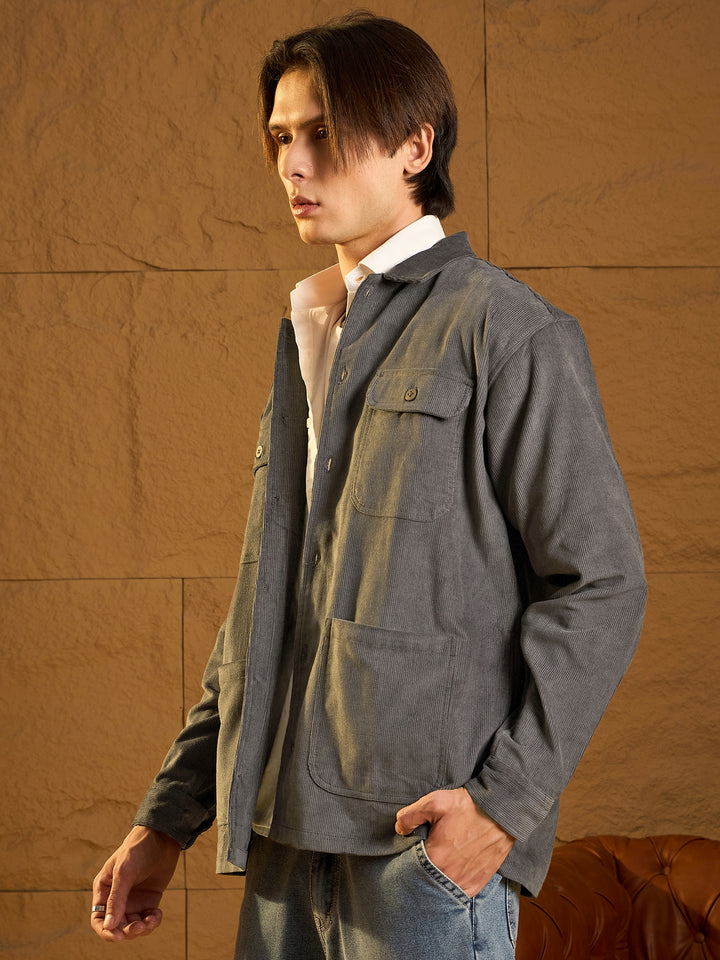 Four Pocket Drop Shoulder Oversized Corduroy Shacket