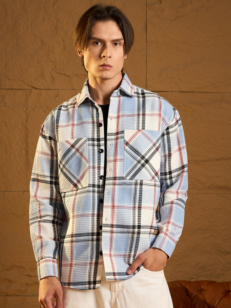 Sky Blue Cotton Oversized Shacket
