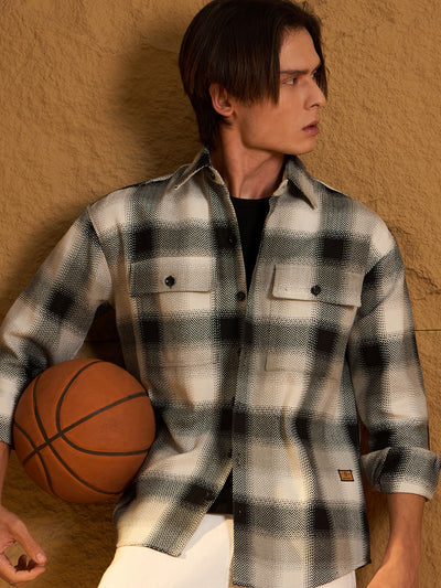 Black & Grey: Oversized Cotton Checked Shacket