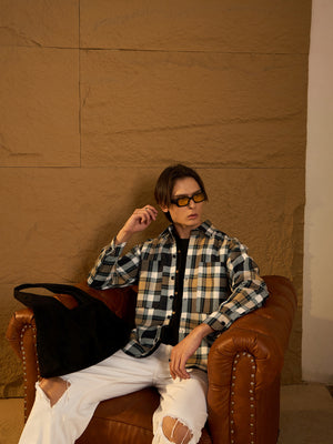 Blue & White: Oversized Cotton Checked Shacket