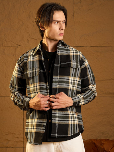 Black & white oversized checked shacket front view