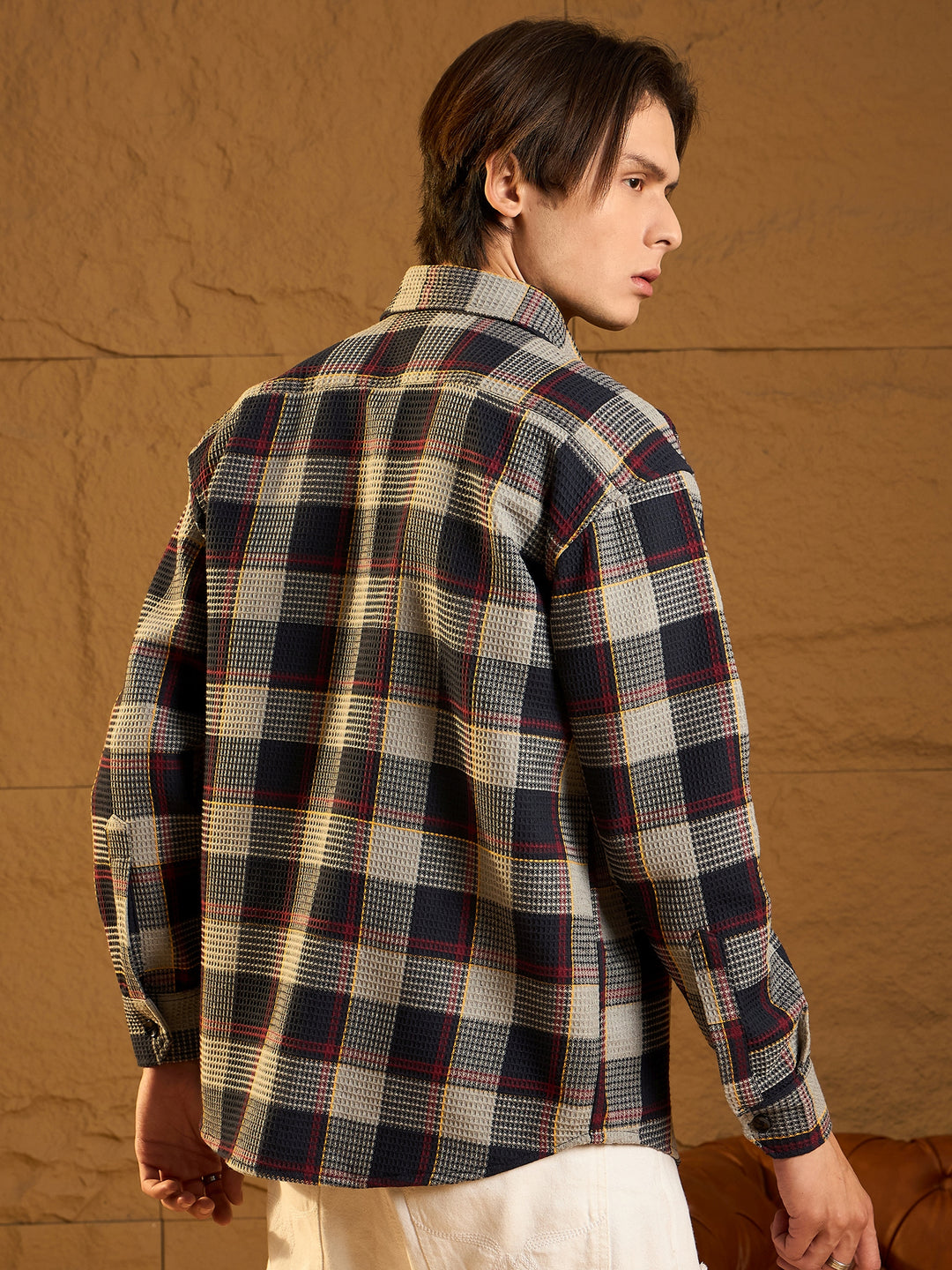 Double Pocket Drop Shoulder Oversized Cotton Checked Shacket