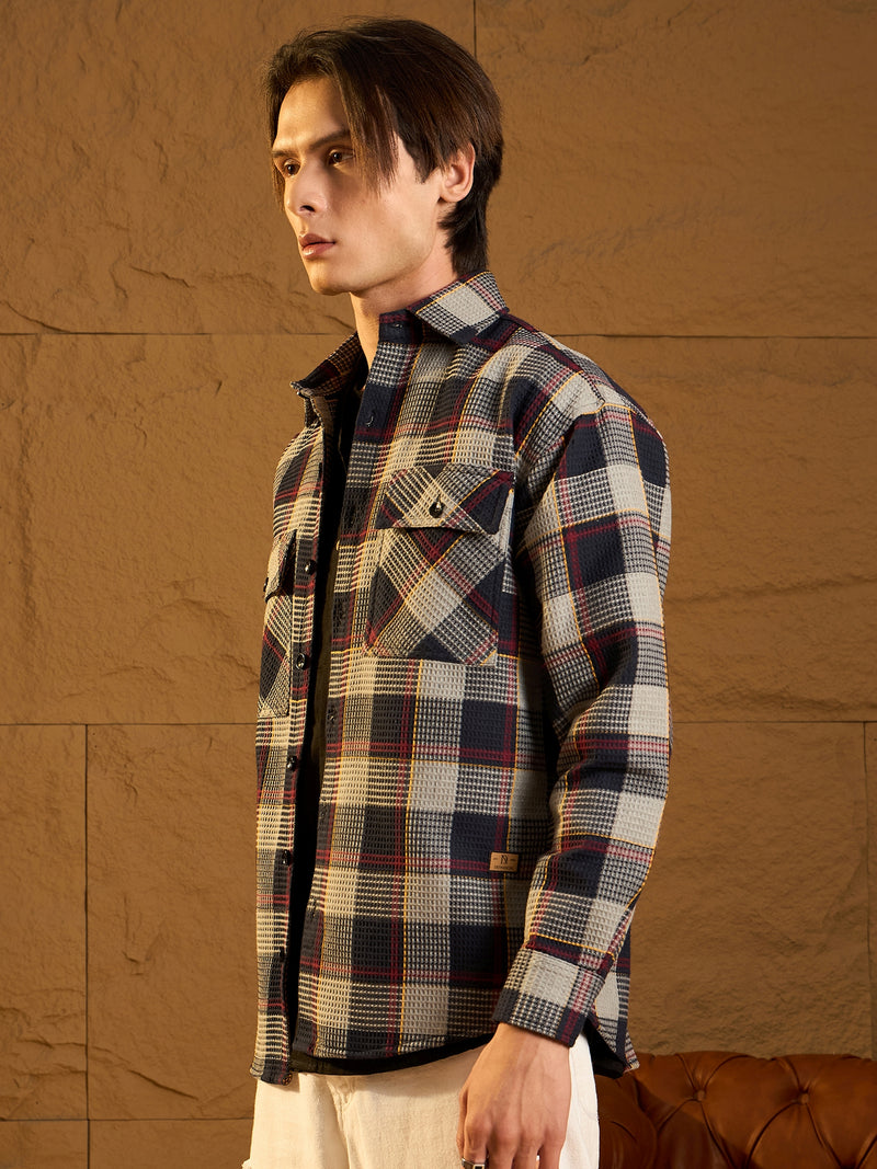 Double Pocket Drop Shoulder Oversized Cotton Checked Shacket