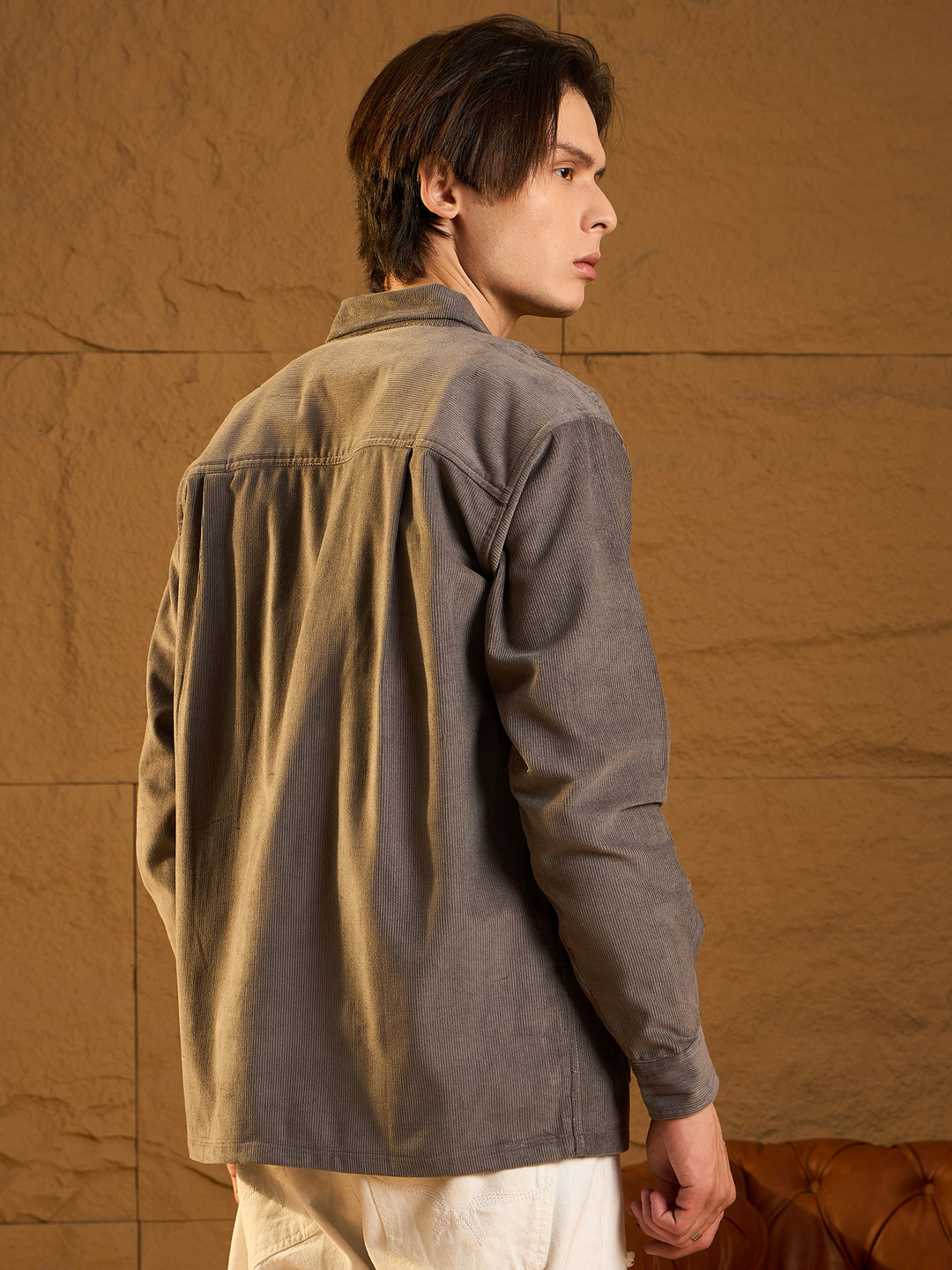 Light Grey Corduroy Oversized Shacket