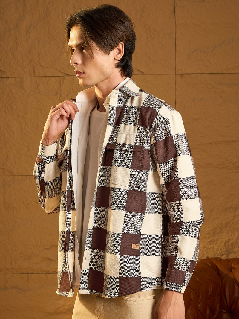 Double Pocket Drop Shoulder Oversized Cotton Checked Shacket