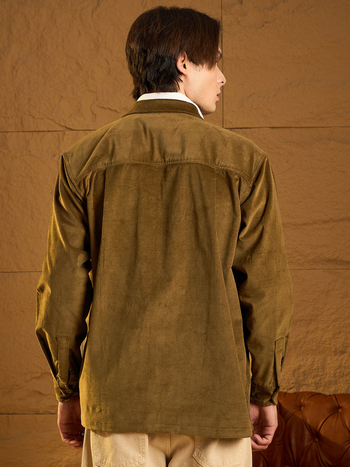 Army Green Corduroy Oversized Shacket