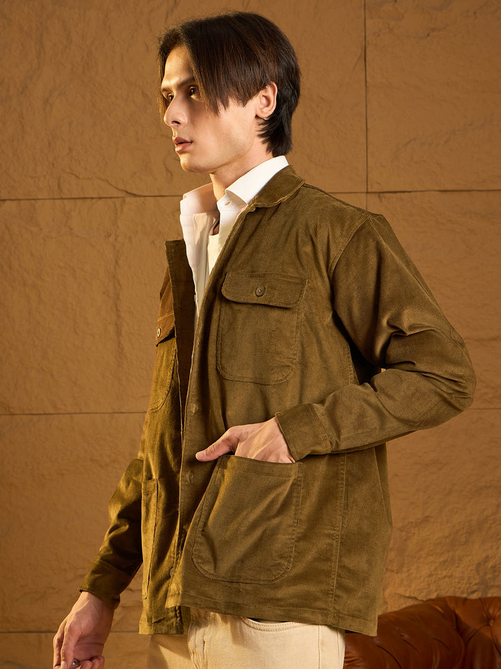 Army Green Corduroy Oversized Shacket