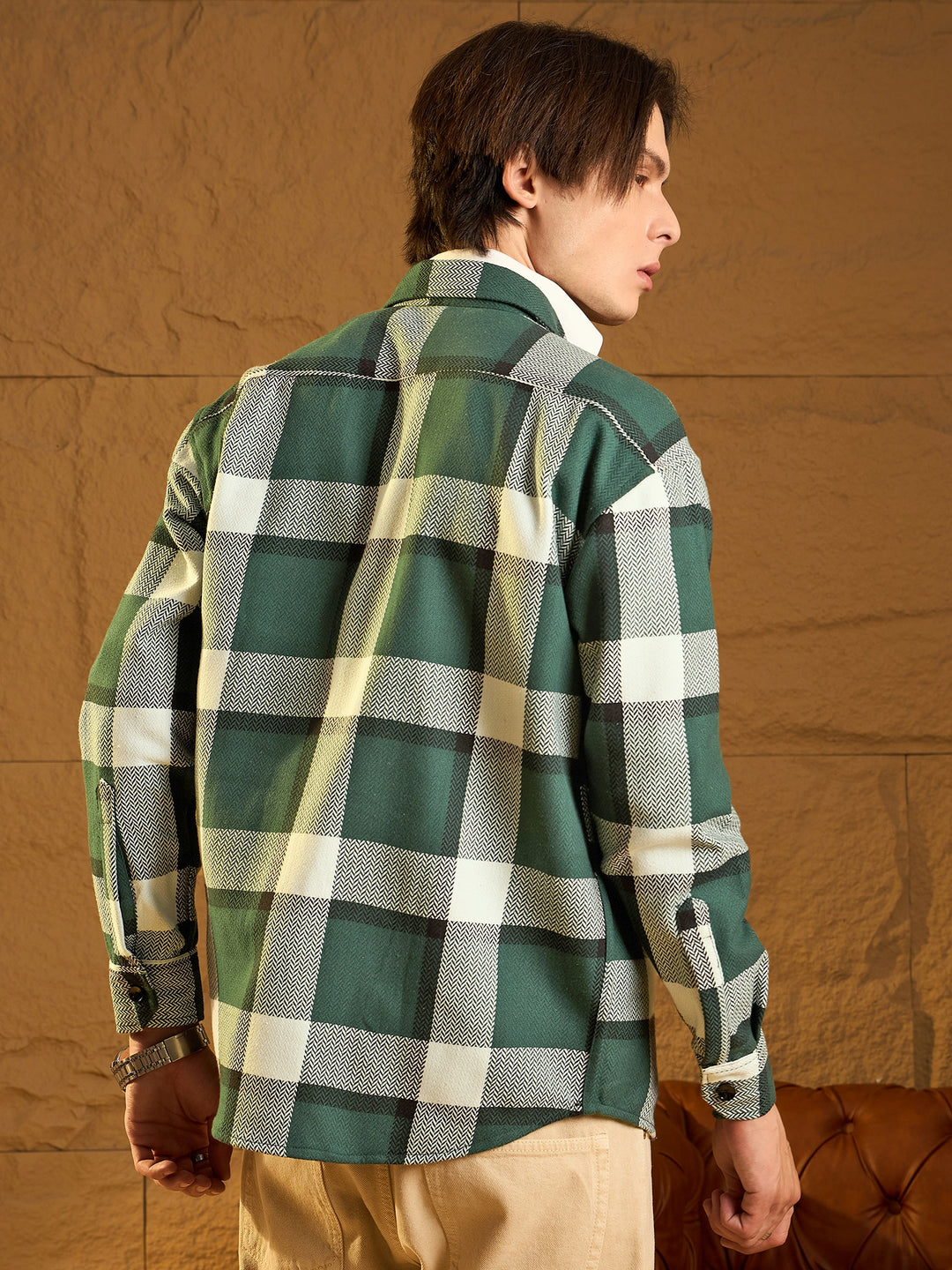 Green Dubble Pocket Drop Shoulder Shacket