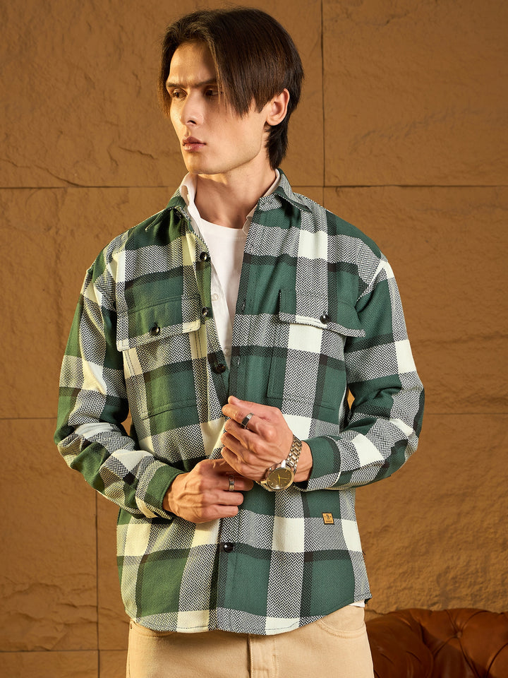 Green Dubble Pocket Drop Shoulder Shacket