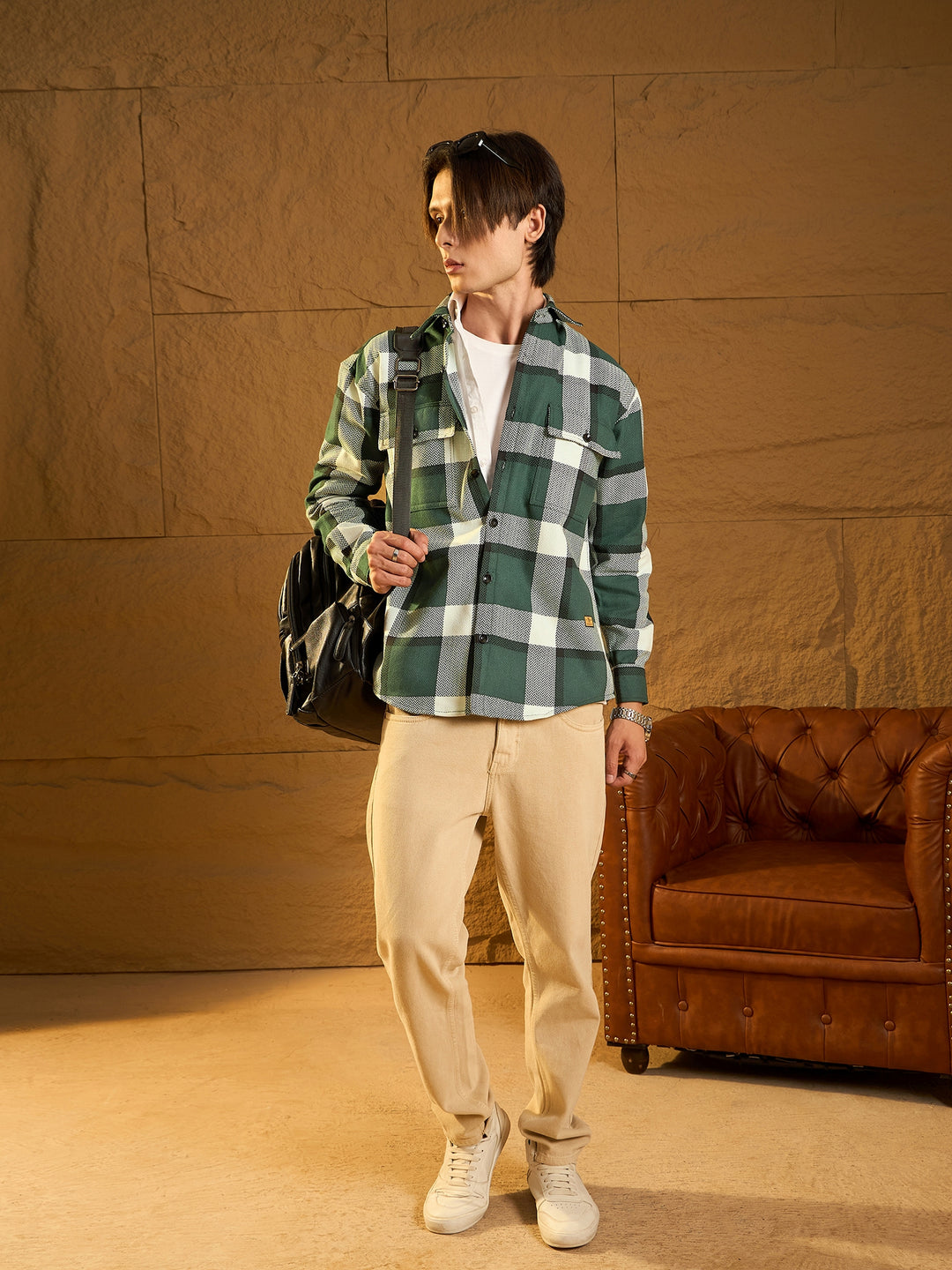 Green Dubble Pocket Drop Shoulder Shacket