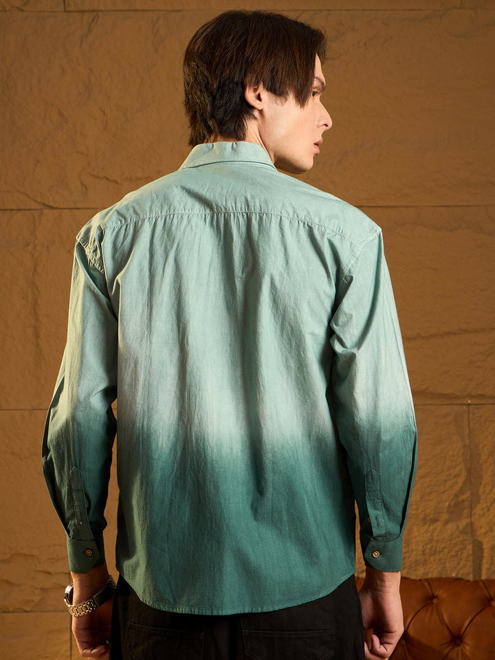 Drop Shoulder Oversized Fade in Ombre Cotton Shirt